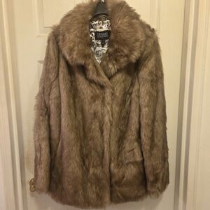 Dennis Basso Women's Brown Faux Fur Teddy Coat Size Medium New